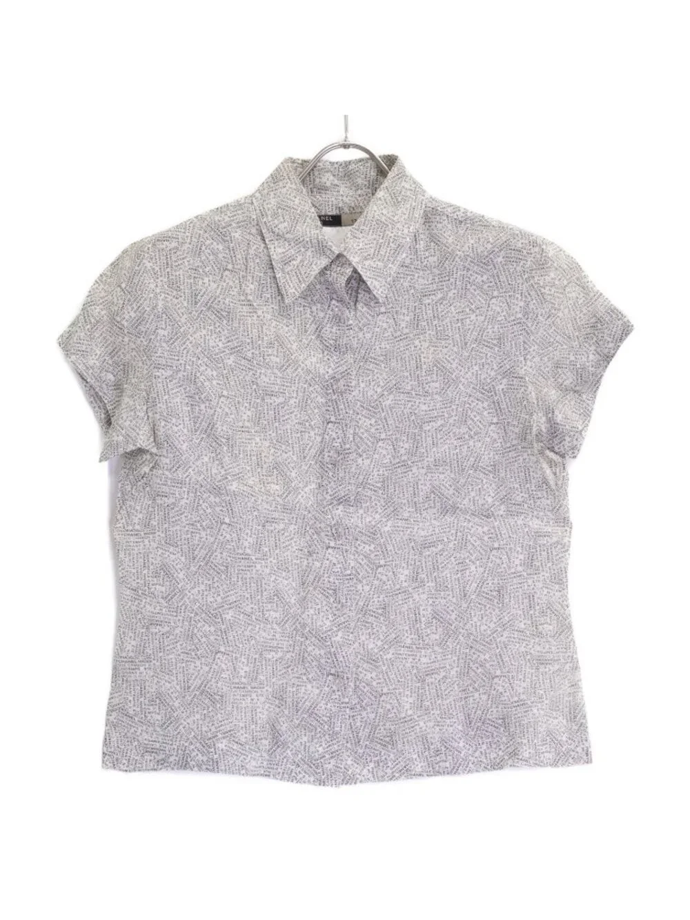 Chanel Logo Print Lami Short Sleeve Blouse 40